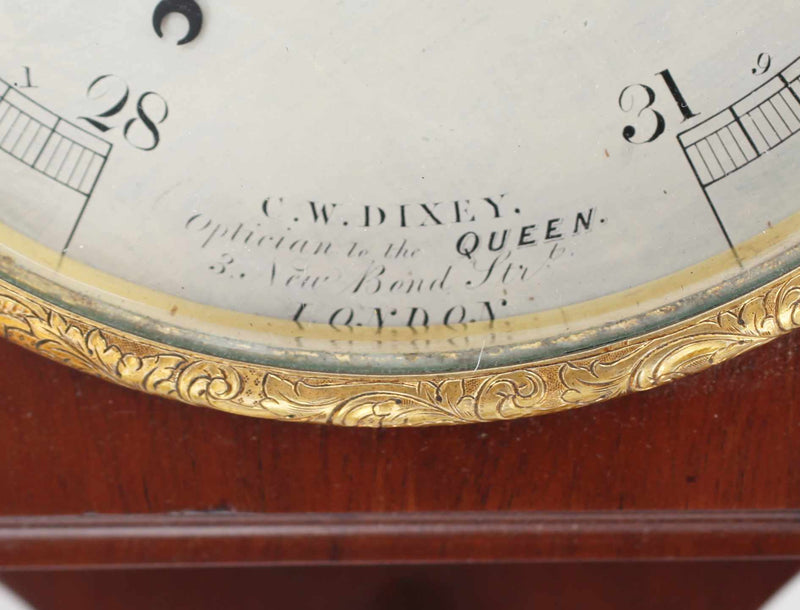 Early Victorian Mahogany Wall Aneroid Barometer by CW Dixey of London