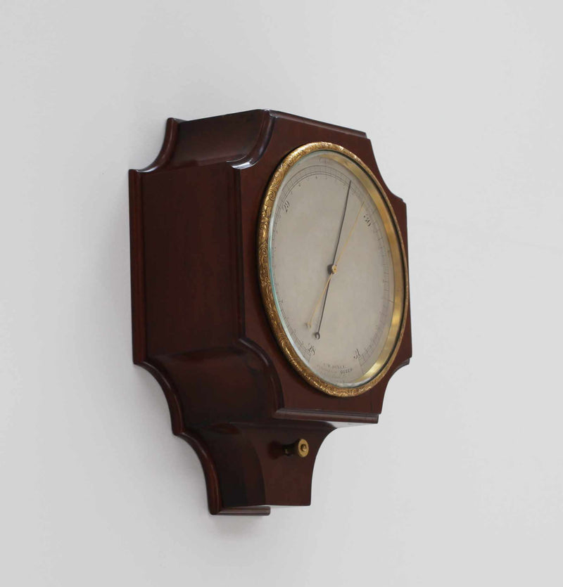 Early Victorian Mahogany Wall Aneroid Barometer by CW Dixey of London