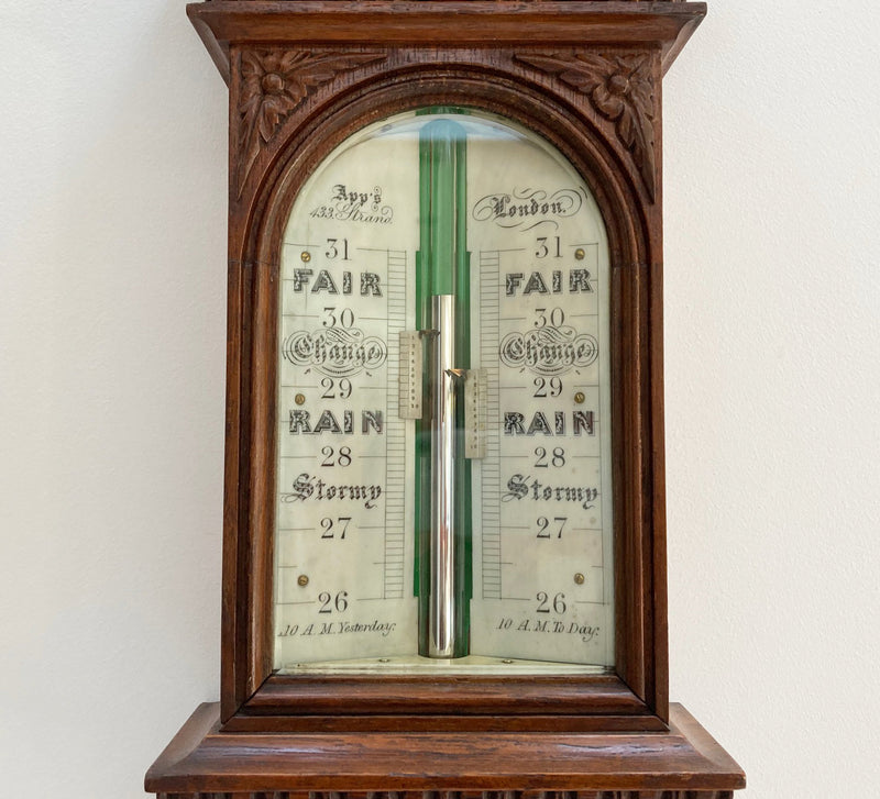 Victorian Golden Oak Stick Barometer by Alfred Apps 433 The Strand London