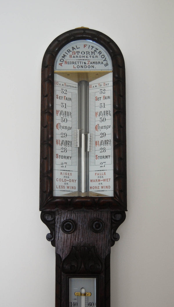 Victorian Carved Oak Admiral Fitzroys Storm Barometer by Negretti & Zambra