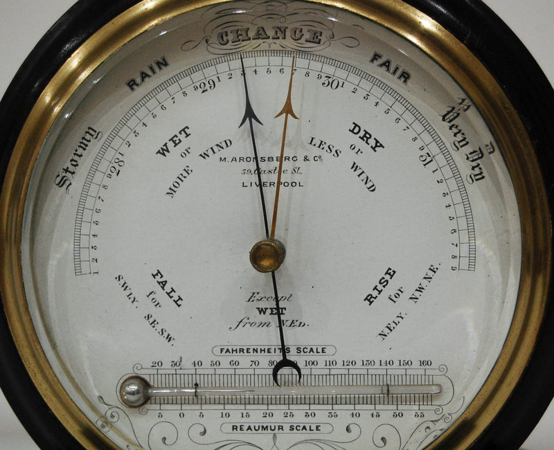 Mid Victorian Drumhead Aneroid Barometer by M Aronsberg & Co Liverpool