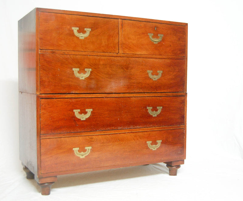 Victorian Two Sectioned Campaign Chest with Brass Flush Handles