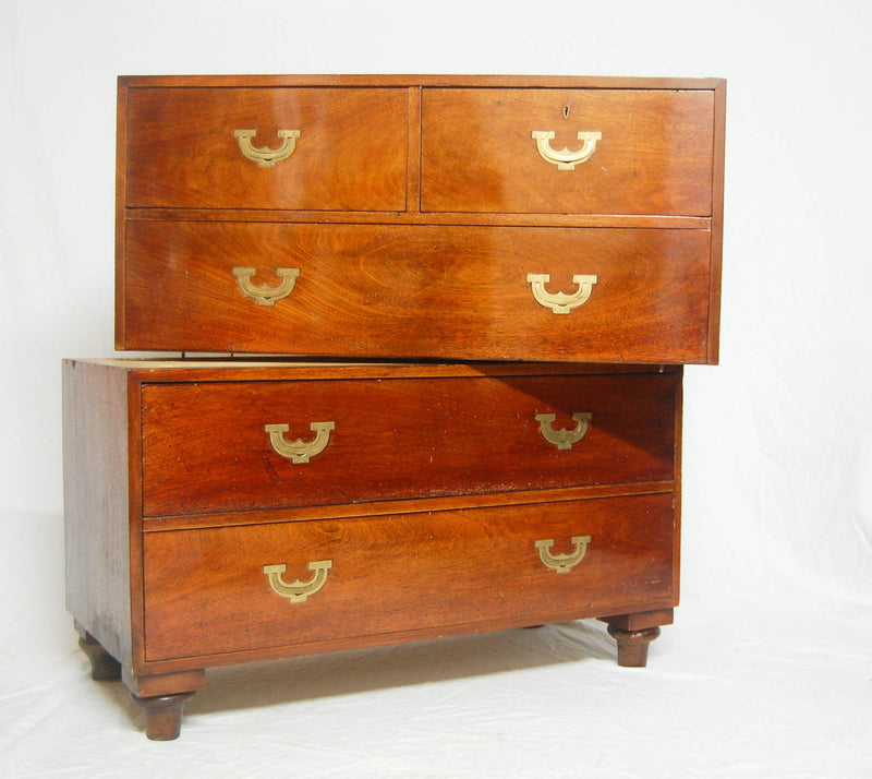 Victorian Two Sectioned Campaign Chest with Brass Flush Handles