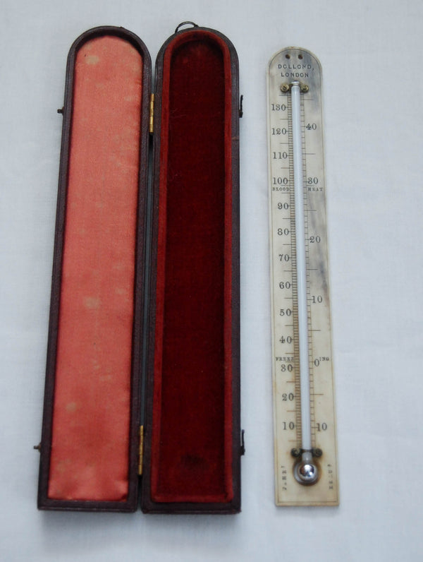 Nineteenth Century Leather Cased Travelling Thermometer by Dollond of London