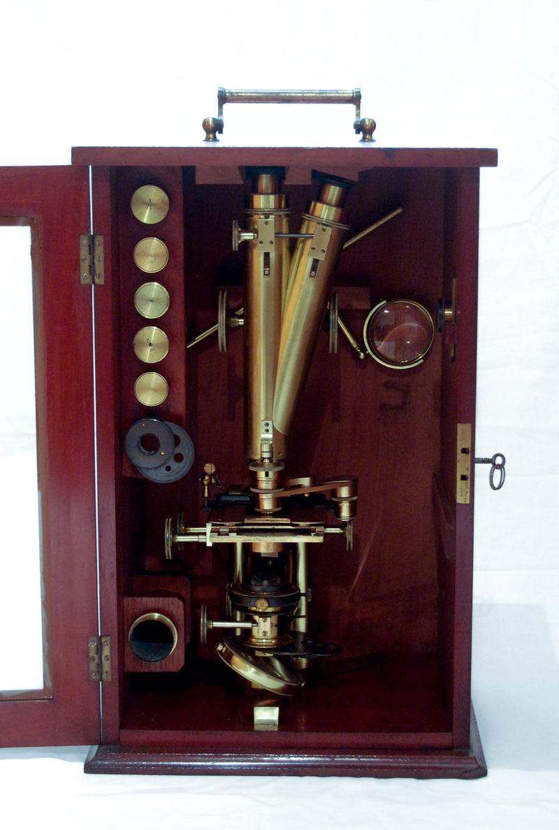 Victorian Cased "Large & Best" Achromatic Binocular Microscope by R&J Beck London