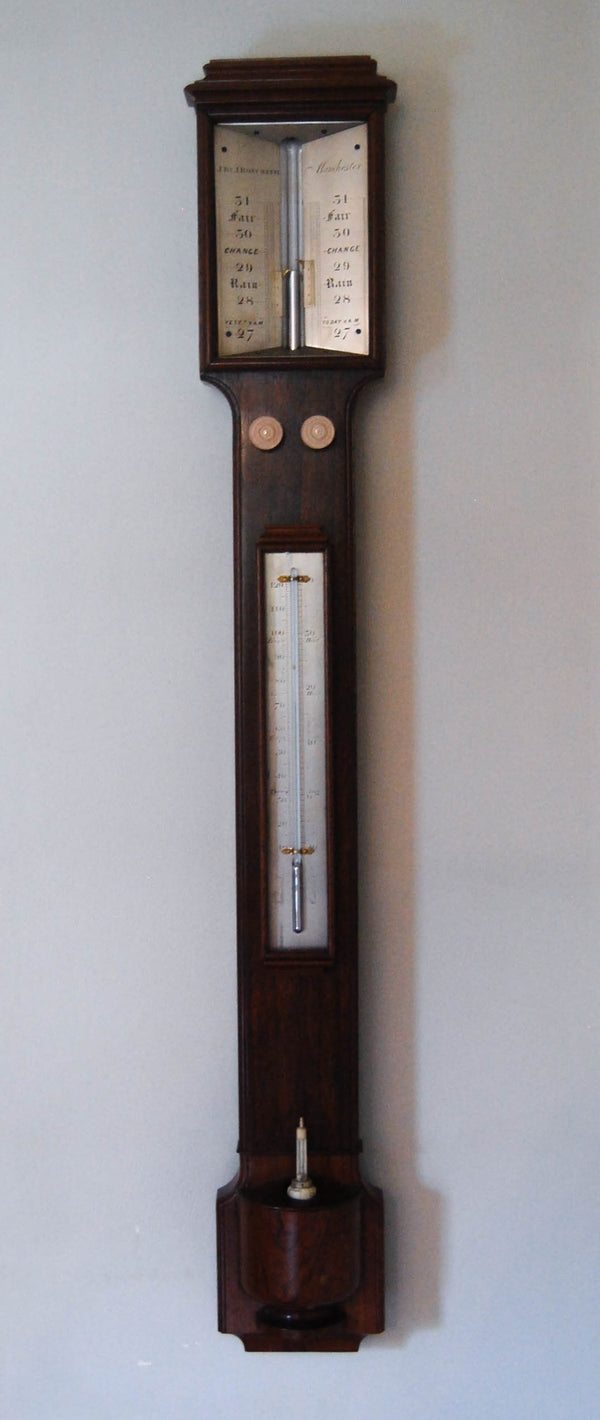 Early Victorian Rosewood Stick Barometer with Double Vernier & Bone Float by JB & J Ronchetti Manchester