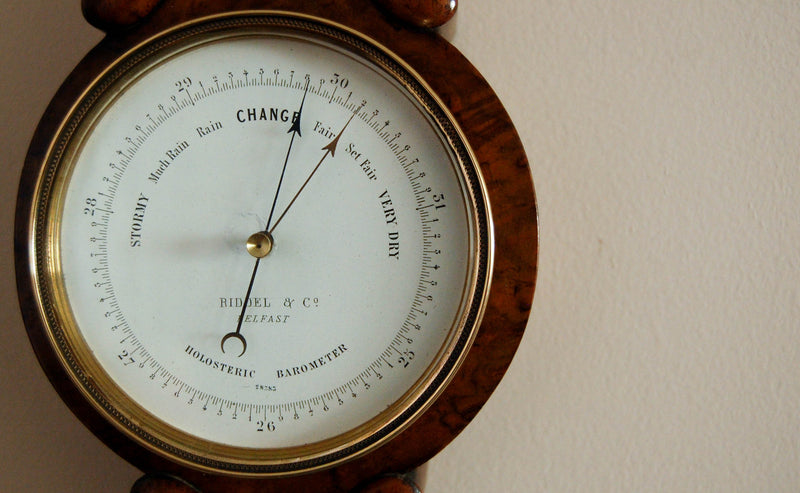 Victorian Walnut Cased Miniature Wheel Barometer by Riddel & Co Belfast