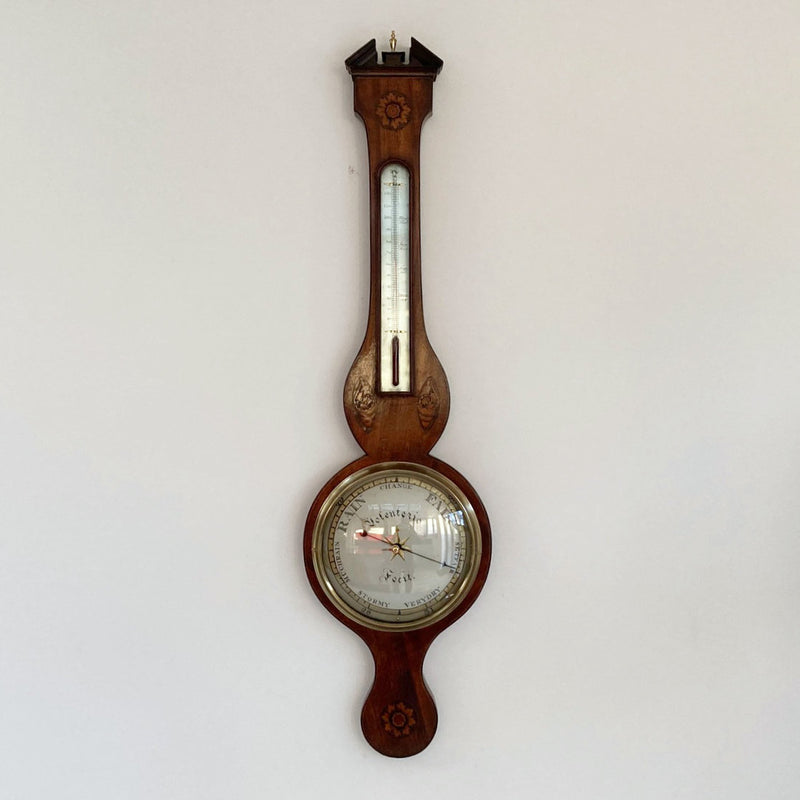 Georgian Wheel Barometer with Rare Painted Dial by Volenterio